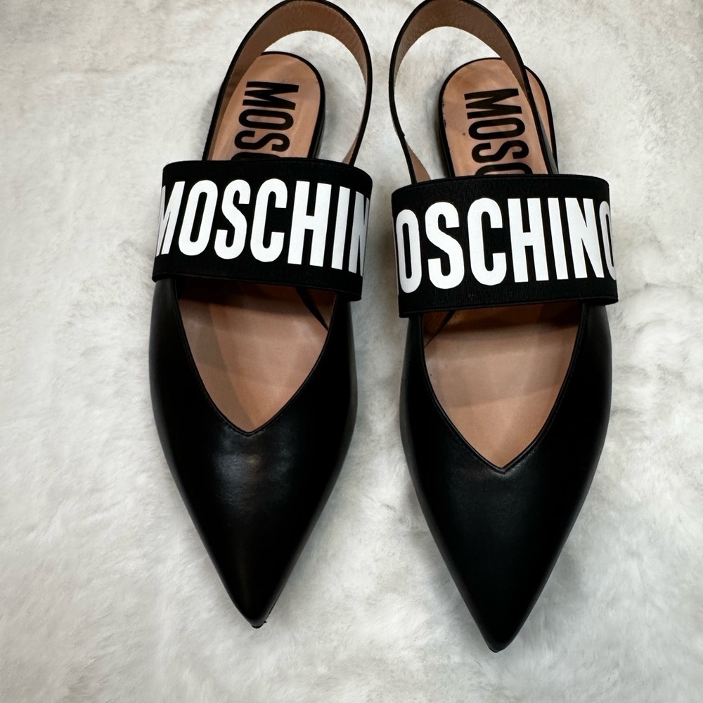 Moschino Black and White Slingback Flats-- Leather Slingback Flat brand new 39